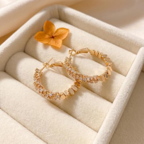 Hoop Earrings for Women, Hypoallergenic Stainless Steel Lightweight Thin Large Big Hoops Earrings Set for Women, Non Tarnish for Jewelry Gift 40MM - color: Gold Rhinestone & Square Hoop Earrings
