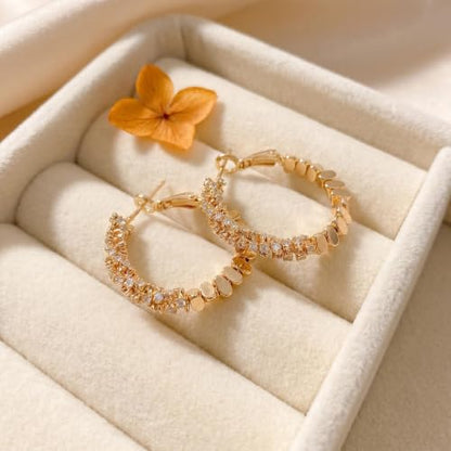 Hoop Earrings for Women, Hypoallergenic Stainless Steel Lightweight Thin Large Big Hoops Earrings Set for Women, Non Tarnish for Jewelry Gift 40MM - color: Gold Rhinestone & Square Hoop Earrings