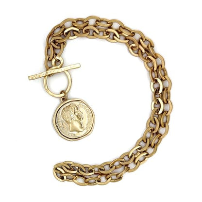 MISS SECRET Chunky Gold Necklaces for Women Coin Statement Necklace Antique Silver and Gold Chain Thick Toggle Pendant Trendy Fashion Jewelry - style: Worn Gold-M