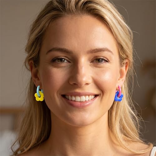Gorgeous Acrylic Flower Hoop Earrings for Women, Vibrant Colorful Chunky Hoops, Fun Mismatched Floral Jewelry Matching Daily Spring Aesthetic Outfits Perfectly