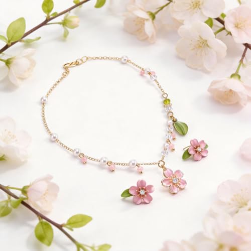 Wedding Jewelry Sets for Brides Bridesmaid Pearl Jewelry Set Fancy Gold Flower Necklace and Earrings Simple Pearl Necklace for Women Bridal Earrings Wedding Accessories Essentials Gifts - color: A3:pink flower set