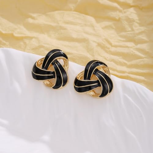 RAUCHBE Big Chunky Gold Earrings for Women Vintage Black Oval Earring Onyx Statement Earrings Trendy Jewelry - style: Knot
