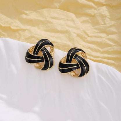 RAUCHBE Big Chunky Gold Earrings for Women Vintage Black Oval Earring Onyx Statement Earrings Trendy Jewelry - style: Knot