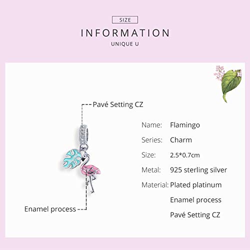 Hummingbird Charms For Bracelets 925 Sterling Silver Animal Dangle & Beads Butterfly Cat Beads Charms For Women Jewelry Gift - color: Red flamingo
