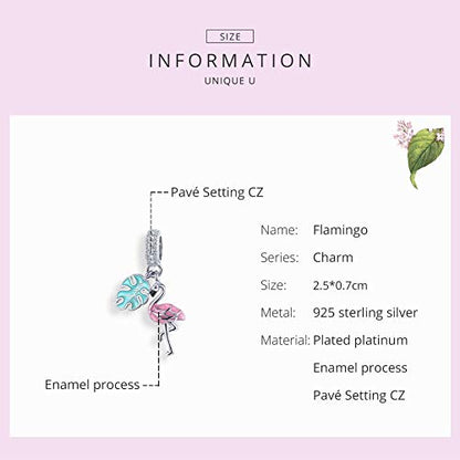 Hummingbird Charms For Bracelets 925 Sterling Silver Animal Dangle & Beads Butterfly Cat Beads Charms For Women Jewelry Gift - color: Red flamingo