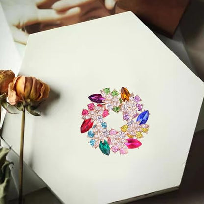 Sparkling Rhinestone Crystal Flower Brooch Pin for Women Large Floral Lapel Pin Wedding Bridal Brooch Bouquet Jewelry - color: Rose red