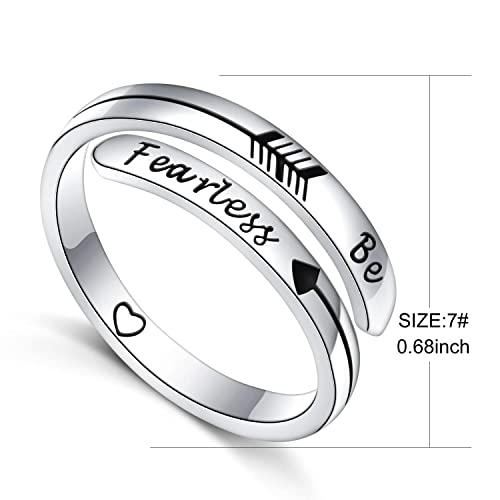 Ladytree Adjustable Inspirational Rings 925 Sterling Silver Stacking Wrap Spiral Twist Statement Band Encouragement Birthday Gift for Women Men - style: be fearless ring
