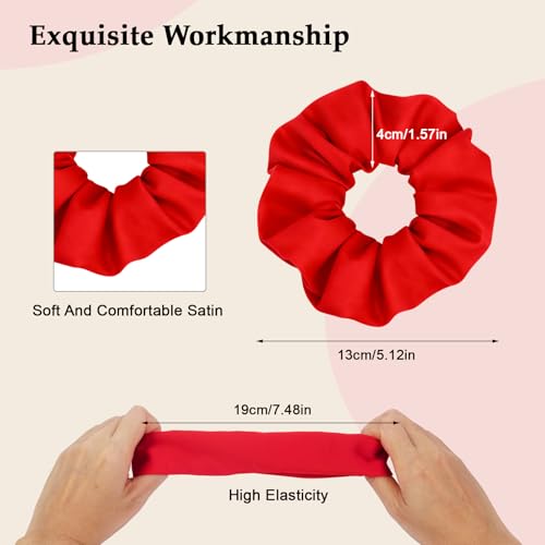 Satin Scrunchies for Women – 8PCS Red Silk Hair Ties – No Crease, Frizz-Free, Gentle Elastic Hair Bands for Thick & Thin Hair, Soft & Stylish Hair Accessories Gifts - color: Large-Red