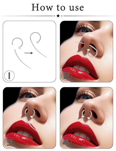 Oufksiyy Horseshoe Nose Ring Surgical Steel internal thread Double Gem Stud Nose Rings 16g Black Gold Lip Rings Cubic Zirconia Daith Septum Piercing Jewelry for Women Inner Diameter 6/8/10/12mm - color: black horseshoe rings 16G 6-12MM