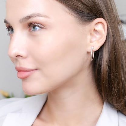 Hoops & Loops 925 Sterling Silver 23mm Oval Flat Click-top High Polished Lightweight Hoop Earrings for Women, Silver, Yellow Gold & Rose Gold - color: Silver