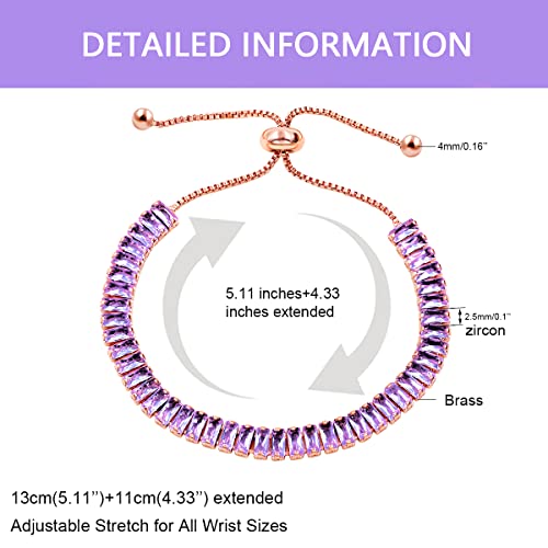 Uloveido Classic Emerald Cut Rectangular Cubic Zirconia Eternity Tennis Bracelet Adjustable for Women Y1788 - color: Rose Gold-purple