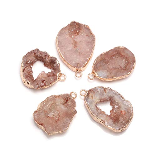 LE SKY natural stone pendant irregular druzy geode agate crystal gemstone charms for jewelry making DIY necklace charms 2 Pcs - color: light coffee