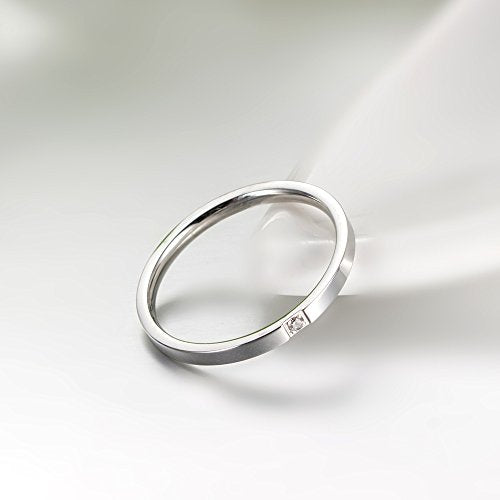 Women's Stainless Steel 2MM Thin Stackable Midi Eternity Ring Cubic Zirconia Engagement Wedding Bands - color: 1pcs Silver
