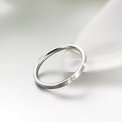 Women's Stainless Steel 2MM Thin Stackable Midi Eternity Ring Cubic Zirconia Engagement Wedding Bands - color: 1pcs Silver