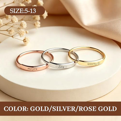 Custom Ring for Women 925 Sterling Silver Name Rings Personalized Initial Ring Engraved Stackable Letter Ring Christmas Birthday Gifts For Mom Grandma Sisters Girlfriend - color: Style 4-Gold