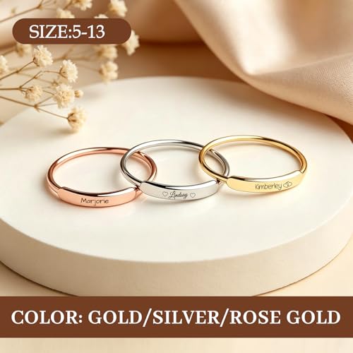 Custom Ring for Women 925 Sterling Silver Name Rings Personalized Initial Ring Engraved Stackable Letter Ring Christmas Birthday Gifts For Mom Grandma Sisters Girlfriend - color: Style 4-Rose Gold