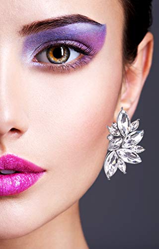 80s Funky Punk Rock Spiky Starburst Angel Wings Oversized Colorful Stones Studded Candy Cluster Women Statement Stud Earrings - color: Clear