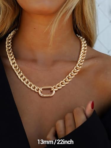 Chunky Gold Necklace for Women, 14K Gold Cuban Chain with Oval Spring Ring, 13MM/16MM/23MM 14K Gold Plated Womens Gold Chain Necklace Hip Pop Trendy Jewlry Gifts - size: 22 inchs, style: 13MM -14K Gold