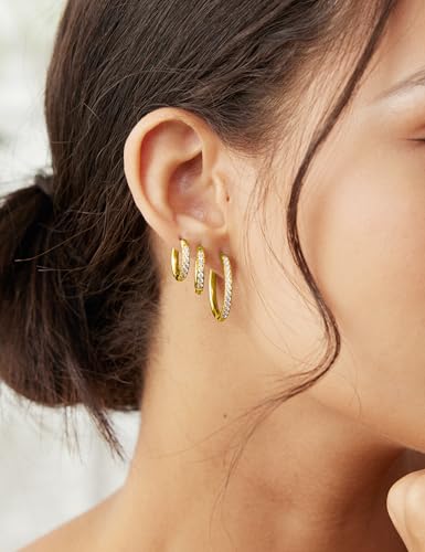 5 Pairs Huggie Hoop Earrings, Cubic Zirconia 14K Gold-Plated 316L Surgical Steel, Hypoallergenic Lightweight Design for Women & Men Cartilage & Multi-Piercing Stacking(13-21mm) - color: M+gold