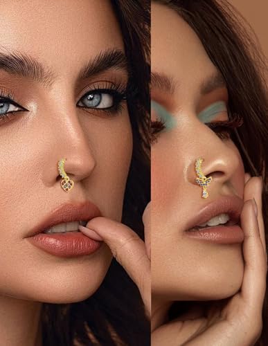 Akeoqi 12Pcs Nose Ring Hoop Cartilage Earring Cute Leaf Star CZ Butterfly Paved Nose Piercing Jewelry for Women men Silver Gold Plated 20G - color: E：New Gold Drop
