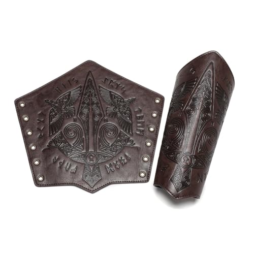 Medieval Leather Bracers Dragon Embossed Viking Leather Bracers Leather Arm Armer Cuff Leather Gauntlet Costumes Accessories - style: Medieval Sward Pattern Leather Bracers-dark Brown