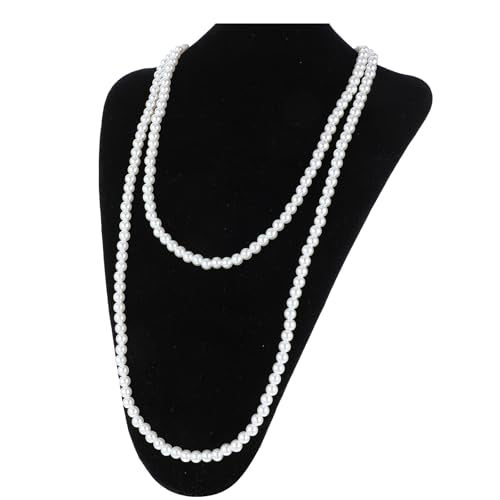 59" Long Pearl Necklace, Fashion Faux Pearls Pendants 1920s Beads Cluster Long Pearl Necklace for Costume Party Jewelry Vintage Elegant Pearls for Women Wedding Halloween