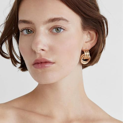 6 Pairs Gold Dangle Earrings for Women, 14K Gold Plated Earrings Geometric Knot Drop Huggie Earrings Trendy Jewelry Gifts - color: B Gold