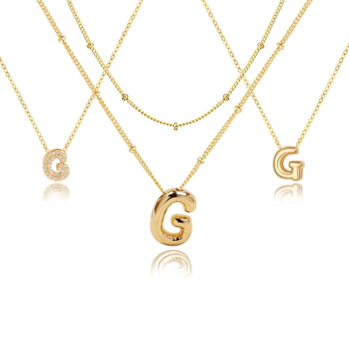 stino 4PCs Bubble Initial Letter Necklace Set, No Tarnish 14K Gold Plated Alphabet Pendant, Jewelry for Women - style: G