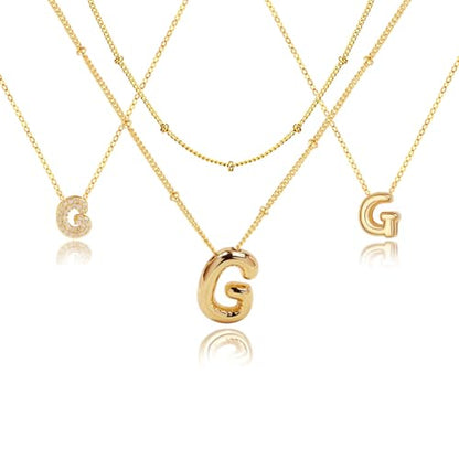 stino 4PCs Bubble Initial Letter Necklace Set, No Tarnish 14K Gold Plated Alphabet Pendant, Jewelry for Women - style: G