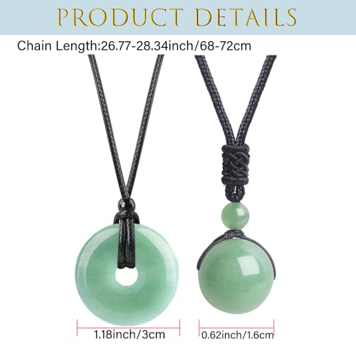 2pcs Natural Crystal Stone Lucky Coin Crystal Necklace Donut Pendnat, 16mm Stone Bead Pendant for Women and Men Necklace - color: Green Aventurine