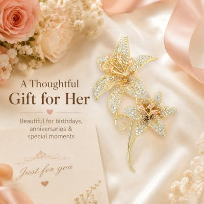 Flower Brooch for Women Rhinestone Pearl Zirconia Flower Lapel Pin Birthday Holiday Gift for Mother Wife Girlfriend - color: 02 Lily-3