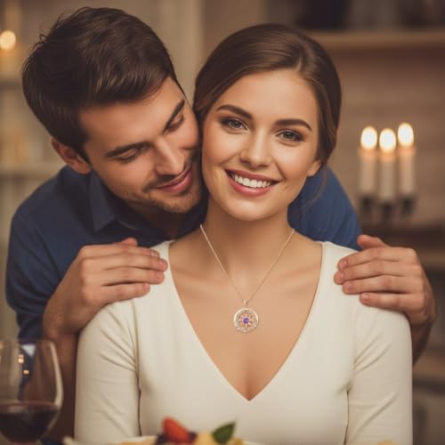 Compass Necklace for Women Wife Girlfriend Mom Daughter Gifts | S925 Silver Jewelry For Anniversary 18K Rose Gold Gifts For Birthday Christmas Mothers Valentines Day 12 Birthstones - style: 02-February-Rose Gold