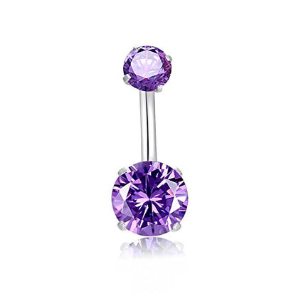 HQLA 14G Belly Button Rings Surgical Stainless Steel Round Cubic Zirconia Navel Barbell Stud Body Piercing - color: Purple