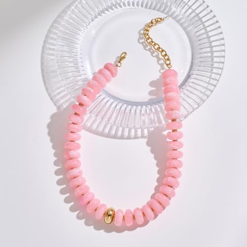 Chunky Beaded Necklace for Women Trendy Multicolor Resin Beads Choker Necklaces Boho Summer Statement Necklace Chunky Heart Jewelry - color: Chunky bead necklace-pink