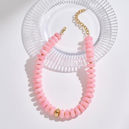 Chunky Beaded Necklace for Women Trendy Multicolor Resin Beads Choker Necklaces Boho Summer Statement Necklace Chunky Heart Jewelry - color: Chunky bead necklace-pink