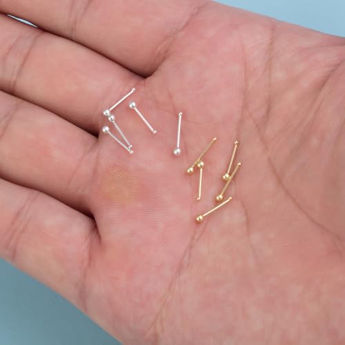 10Pcs 24G Stainless Steel Nose Studs Rings for Women Hypoallergenic Nose Piercings Jewelry Straight Bone Nose Rings 5 Gold 5 Silver