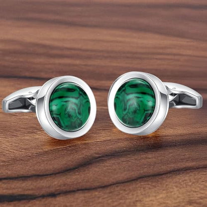 Cufflinks for Men, Stainless Steel Classic Black Pearl, Blue Carbon Fiber CuffLinks men's accessories, Great Gift for Father, Husband - style: Malachite