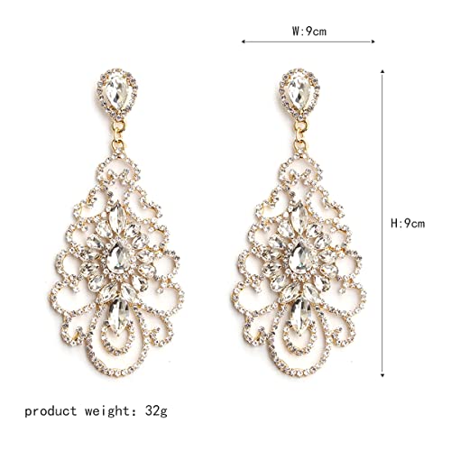 Wedding Teardrop Dangle Earrings Crystal Rhinestone Beaded Chandelier Earrings for Brides Gold - color: D-gold-4
