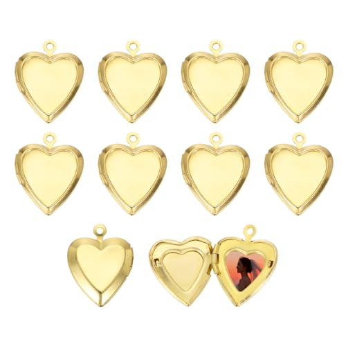 MECCANIXITY Custom Photo Locket Charm, Copper Retro Picture Locket Pendants for DIY Memorial KeyChains Necklace Bracelet Jewelry Making - color: Gold, style: Small Simple Heart