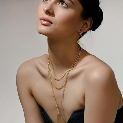 SEADAY Layered Gold Necklace for Women, 3-in-1 Gold Stack Necklace | Long Gold Necklace, Square, Hypoallergenic, Tarnish-resistant & Adjustable, Fashion Jewelry Gift Box & Gift Bag - color: Gold - Aura Rectangle