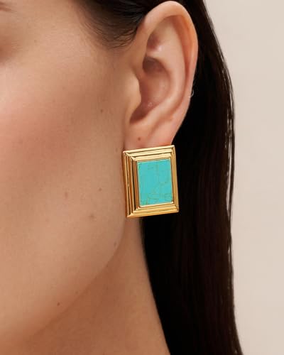 18K Gold Plated Burgundy Maroon Black Large Chunky Thin Ribbed Chamfered Square Geometric Dangle Stud Statement Earrings for Women by SNGIA , Big Tropical Button Bohemian Handmade Trendy Baroque Enamel Vacation Summer Chandelier Drop Jewelry Gifts, Rectan