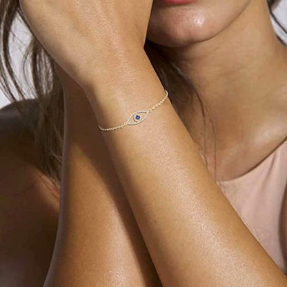 Fesciory Evil Eye Bracelet for Women, Gold Plated Adjustable Chain Jewelry | Blue Evil Eye Charm Bracelet, Lucky Amulet Symbolism, Dainty Adjustable Chain, Daily wear, Jewelry gifts - color: Gold-2