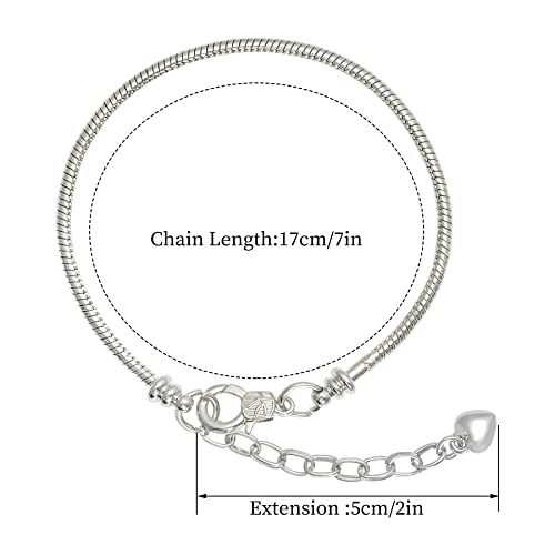tiggell 10pcs Chain Bracelets Kit Silver Plated Snake Chain with Heart Lobster European Charm Bracelet for Christmas DIY Women Jewelry Findings Bracelet Making (Silver) - color: Silver