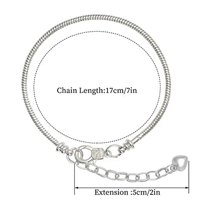 tiggell 10pcs Chain Bracelets Kit Silver Plated Snake Chain with Heart Lobster European Charm Bracelet for Christmas DIY Women Jewelry Findings Bracelet Making (Silver) - color: Silver