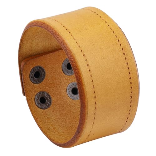 Genuine Leather Cuff Bracelet, Retro Brown | For Men Women, Wide Cowhide, Adjustable Wrap Wristband, Handmade Blank Cuff Bangle, Snap Closure - color: Brown