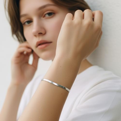 Waterproof 14K Gold Over Herringbone Chain Bracelet Anklet for Women and Men, Ankle Bracelet Premium Solid Stainless Steel (Silver) - size: 9.5 Inch, style: WIDTH - 3 MM