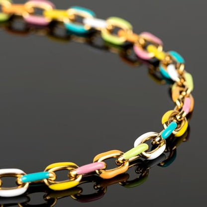 UMAOKANG 2 Yard Gold Plated Stainless Steel Chain Bulk for Jewelry Making | Colorful Enamel Paperclip Chain Roll Chunky Paper Clip Link Chain with Jump Rings and Lobster Clasps - color: Light Colorful