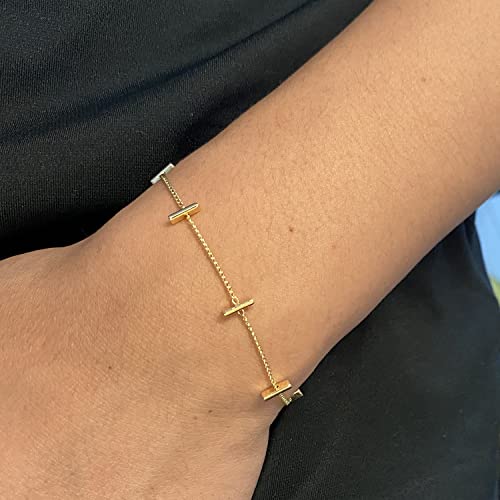 Womens Dainty Gold Chain Bracelet,Simple Layered Chain Bracelets,Beaded Turquoise Bracelet,Charm Crystal Bar,Heart,Karma,Triangle,Pearl Bracelets for Women - color: Bars