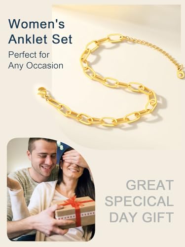 ChainsPro Stainless Steel Waterproof Anklet for Women, Adjustable Non Tarnish Layered Anklets, Trendy Dainty Cuban Link Ankle Bracelet Beach Jewelry Gifts for Swimming & Daily Wear (8.5+2 inches) - style: 1pc-Style-A-Gold