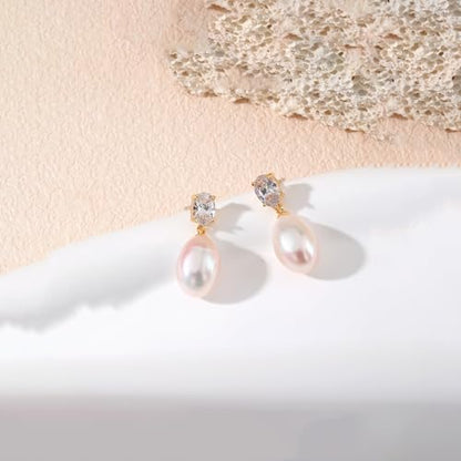 Pearl Drop Earrings Cubic Zirconia Stone Pearl Stud Earrings for Prom, Bridesmaids, Birthday Women Jewelry - color: Clear CZ Stone